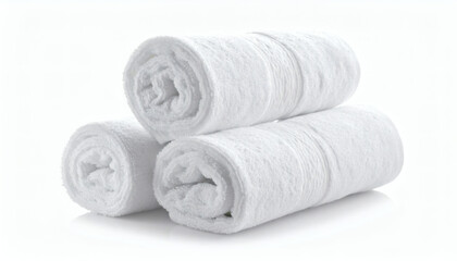 Two White Face Towel Rolls Isolated on Clean White Background for Bathroom Essentials, Home Decor, and Digital Design Projects