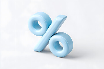 Soft pastel blue 3D percent sign isolated on light background. Ideal for financial offers, sales, discounts, promotions, and marketing projects.