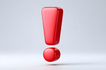 Glossy 3D red exclamation mark on light background. Perfect symbol for alert, caution, warning, attention, and notification projects.