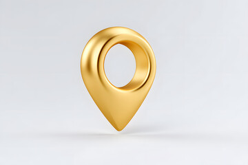 Shiny gold 3D map pin icon isolated. Ideal for GPS, location, navigation, geotag, and travel apps with modern digital pastel design