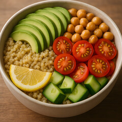 Healthy Vegetarian Grain Bowl with Fresh Vegetables and Chickpeas