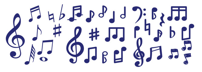 Simple hand drawn notes and musical clef in doodle style