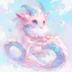 Obraz premium Magical Fox Dragon Pastel Cloud Bubble