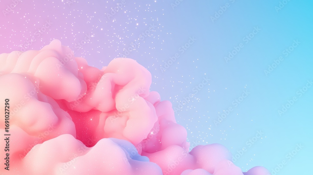 Poster magic soft pastel glowing clouds with twinkling lights, creating an ethereal and whimsical feel.