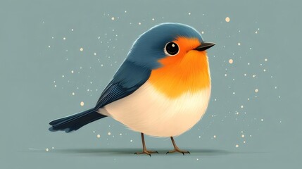 Fototapeta premium Blue and Orange Pixel Art Bird with Soft Lighting on Light Blue Background Cute Animal