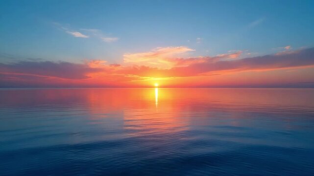 The sun sets over the tranquil sea, painting the sky with vibrant hues of orange and pink, creating a serene and picturesque scene of natural beauty and peacefulness 4k video