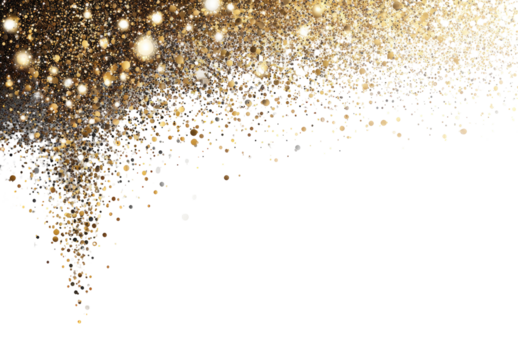Gold glitter confetti cascading against a black background