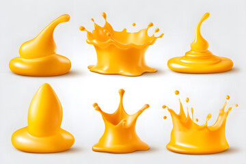 Abstract yellow glossy liquid splash isolated on white. Perfect for branding, food packaging, creative ads, sauces, drinks, and modern graphic design presentations.