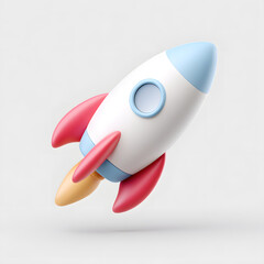 Soft pastel red 3D rocket icon isolated. Symbol for startup, innovation, business growth, launch, space exploration, and futuristic concept.