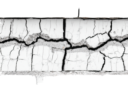 Cracked white painted surface, showing deep fissures
