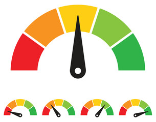Speedometer, gauge meter, Performance Meter, Speed dial indicator. Green and red, low and high barometers Speed Displaying Levels of Efficiency and Satisfaction