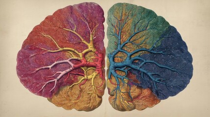 Colorful Brain Tree Branch Connection