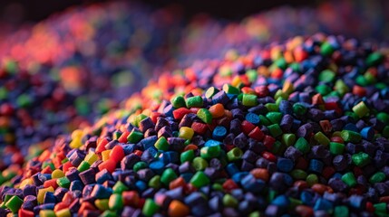 Obraz premium Colorful recycled plastic pellets in modern manufacturing facility