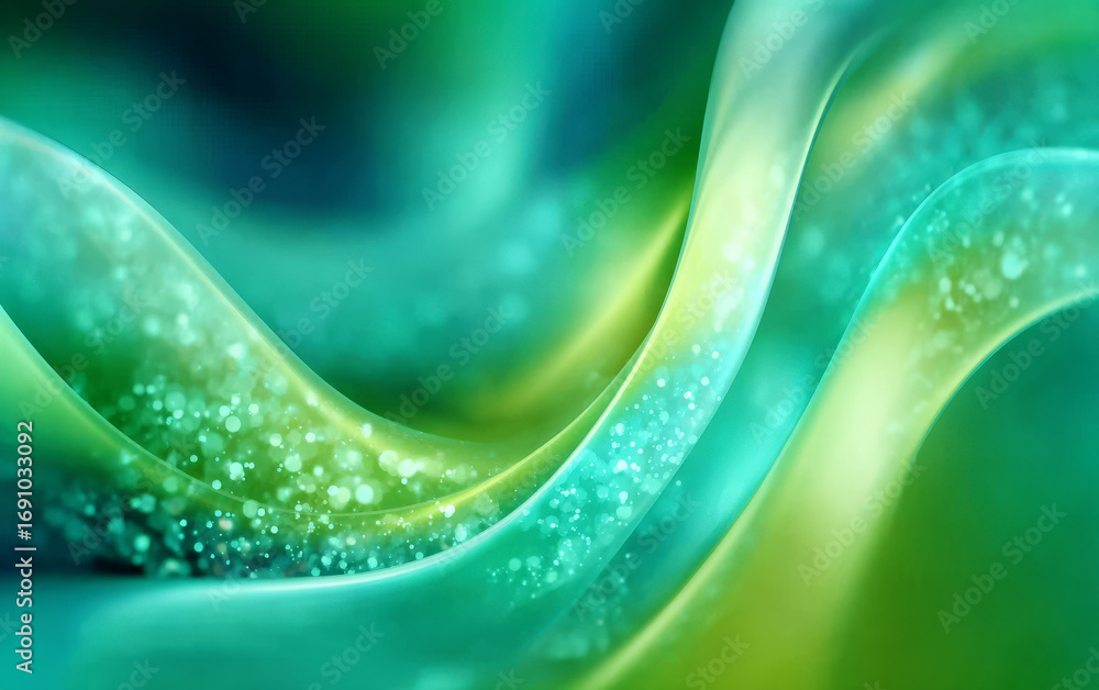 Poster abstract green and blue wave pattern with sparkling elements