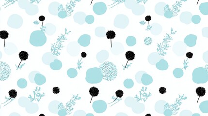 light blue circles and black dandelions