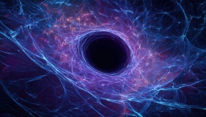 Abstract swirling vortex of vibrant, ethereal energy surrounding a dark central void