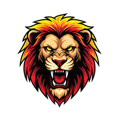 Obraz premium Fierce roaring lion head with fiery mane