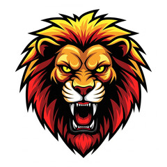 Obraz premium Fierce roaring lion head with fiery mane