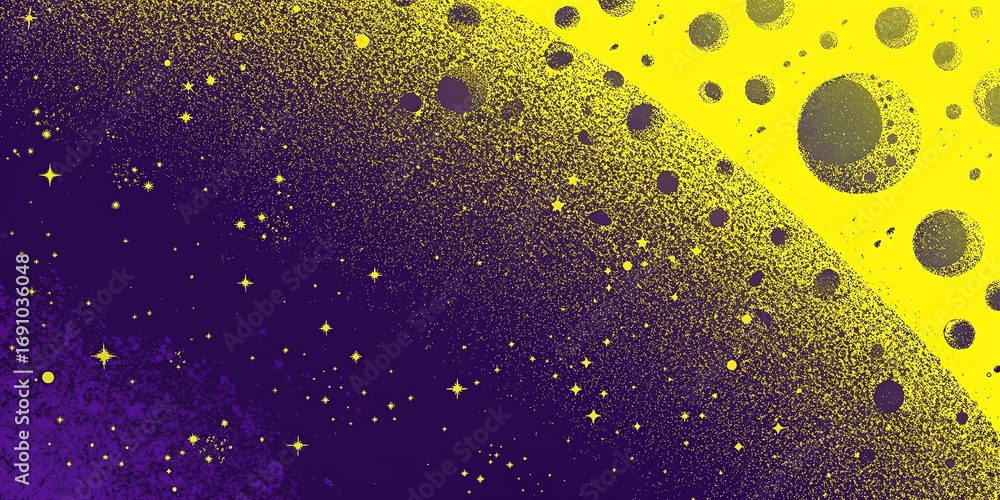Poster abstract gradient of vibrant purple fading into bright yellow with a textured bubbly pattern