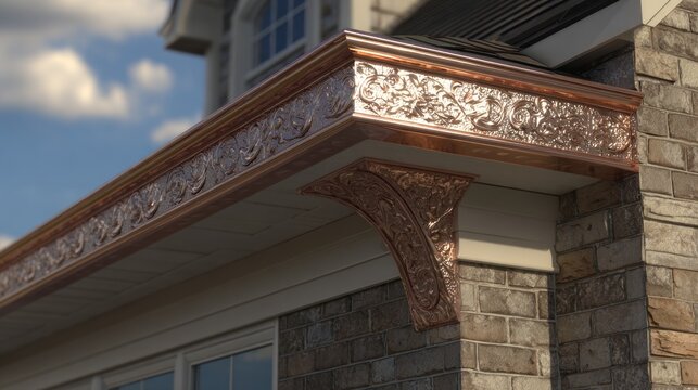 Ornate copper gutters on a house