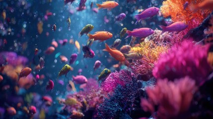 Vibrant coral reef teeming with colorful fish