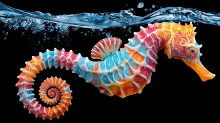 Colorful seahorse in water
