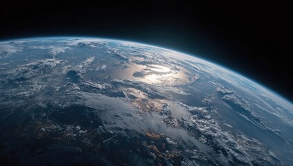 Fototapeta premium Earth from space, sunrise or sunset over clouds