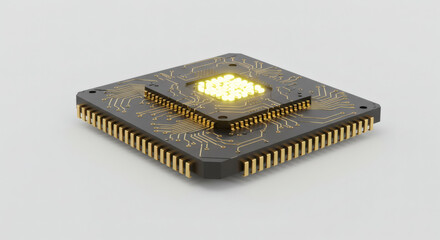 High-Tech Microchip Detailed 3D Rendering of a Computer Processor on a Minimalist Backdrop