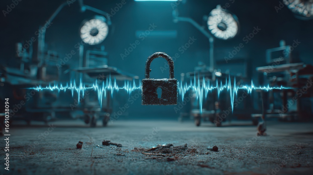 Aufkleber digital security concept with waveform and padlock in a mysterious high-tech environment