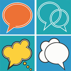 Print Four colorful speech bubbles and thought clouds with ellipses