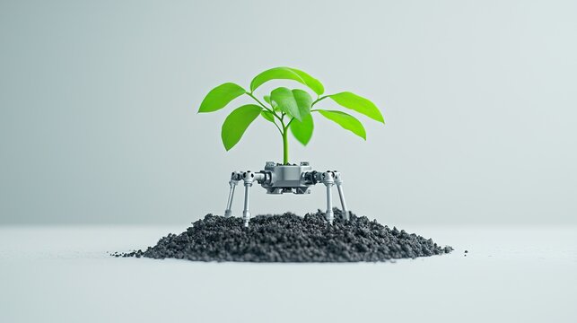 Robotic tree-planting drone deploying saplings in difficult terrain, rapid reforestation, environmental restoration, autonomous ecological aid.