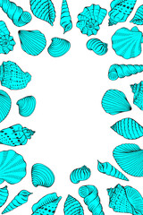 Frame with seashells with copy space for design or message.  Hand drawn