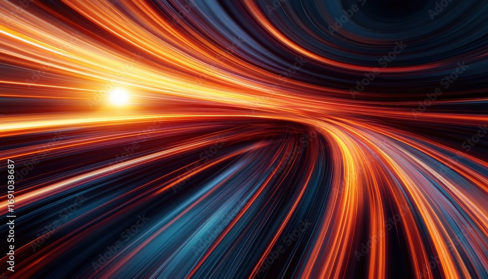 Poster abstract fast moving stripe with glowing sun light flare: high speed motion blur for leading busines