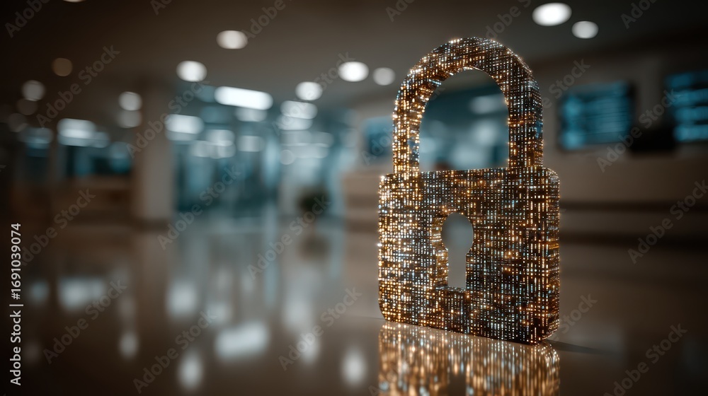 Aufkleber digital security concept represented by a pixelated padlock icon in a medical setting emphasizing da