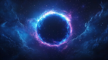 Obraz premium Dark Cosmic Sphere Surrounded by Vibrant Blue and Purple Nebula in Space