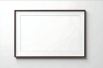 Minimalist hyperrealistic horizontal black metal picture frame thin edges centered front view plain white background no matting no shadows no reflections no d