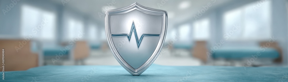Aufkleber holographic shield with heartbeat design in medical setting signifying data security and protection 