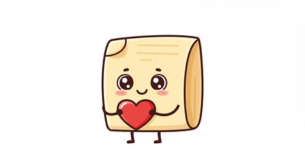 Fototapeta premium Cute cartoon paper roll holding a heart
