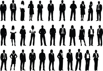 Silhouette vector illustration of professional business people team standing in formal corporate attire for office, company, teamwork, leadership, success, a