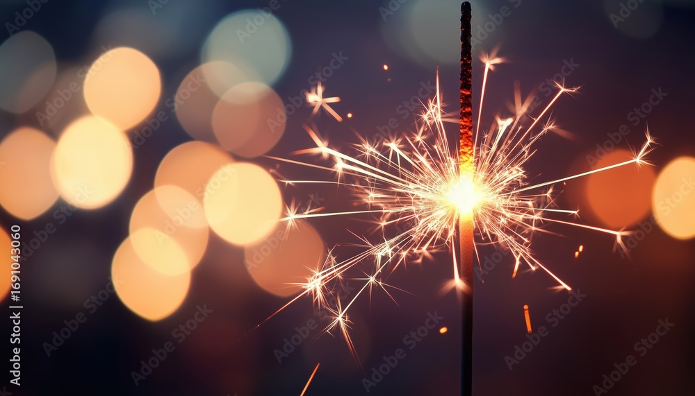 Poster spectacular sparkling firework against soft blurry lights in the background: a mesmerizing display o