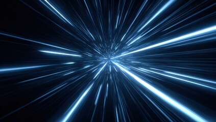 Abstract,  radial lines of light streak across a dark space