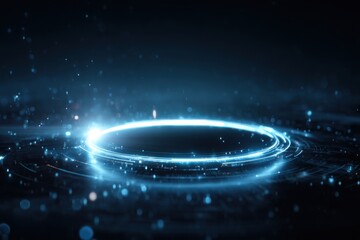 Abstract digital ring, glowing blue light, dark background
