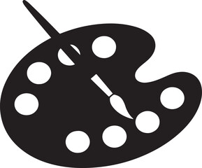 Black and White Icon of an Artist's Paint Palette with Brush