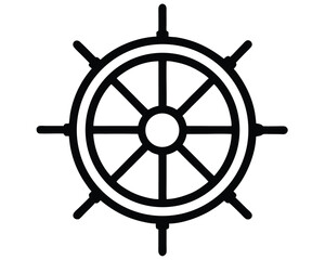 Obraz premium Nautical Ship's Wheel Icon on White Background for Marine Navigation