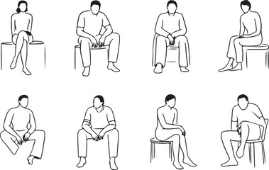 Diverse Line Art Illustrations of People Sitting in Various Poses