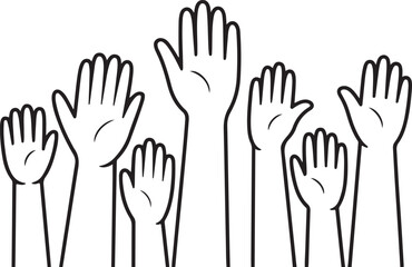 Diverse Hands Raised in Unity and Participation