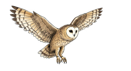 Fototapeta premium Barn Owl in Flight - Illustration png clear alpha channel cutout isolated on transparent background