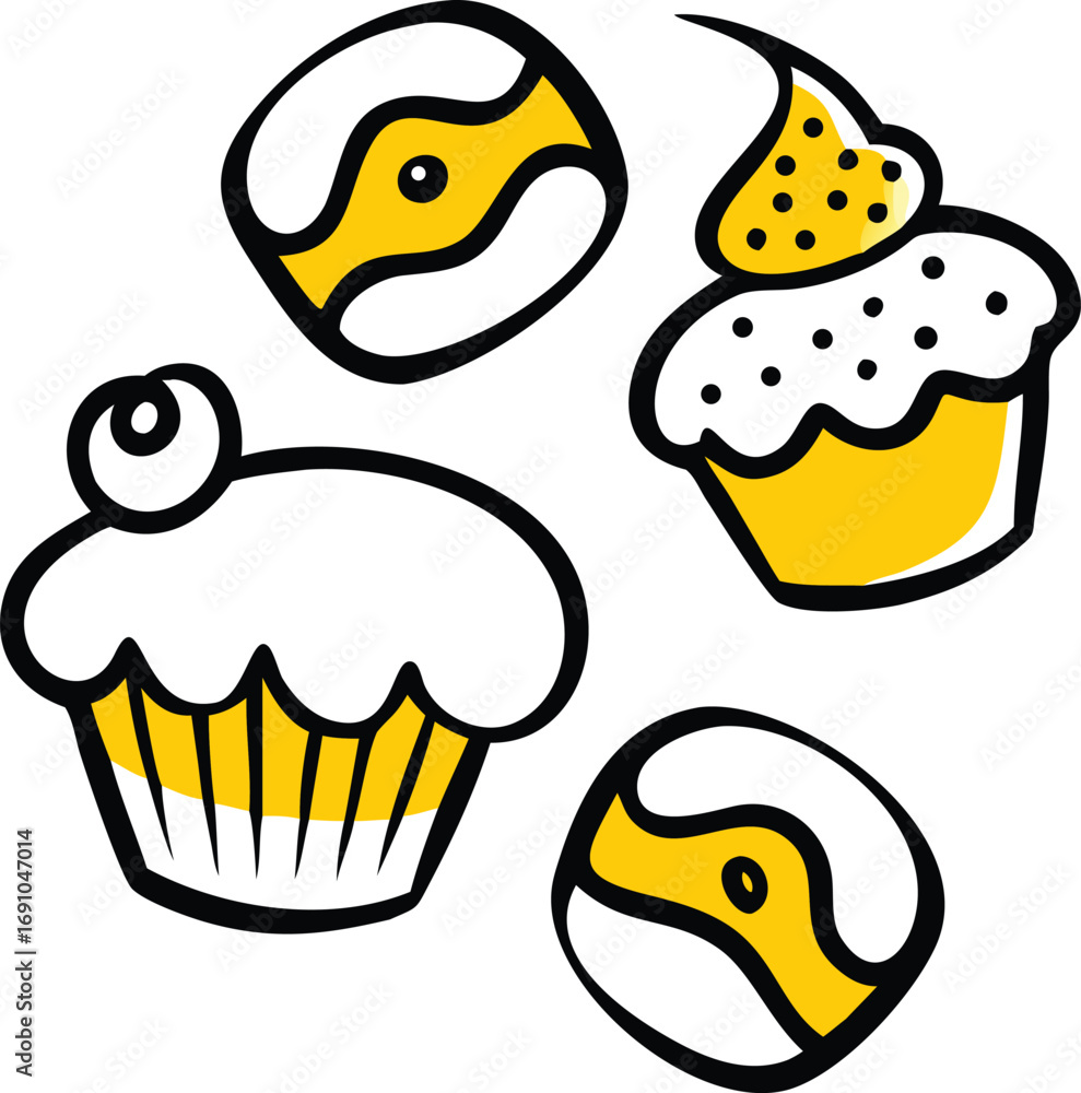 Aufkleber yellow abstract shapes pattern with dots and stripes on white background vector
