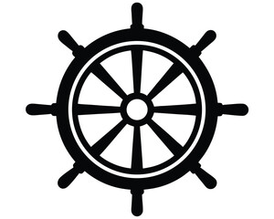 Obraz premium Simple Black Ship Wheel Icon Vector Graphic for Nautical Design