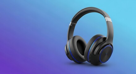Black wireless headphones on a gradient background